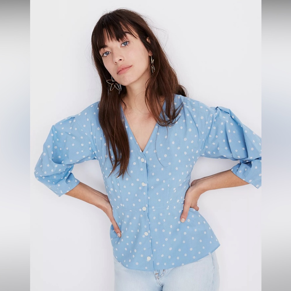 Madewell Florentine Peplum Top in Inkspot Dots sz 12